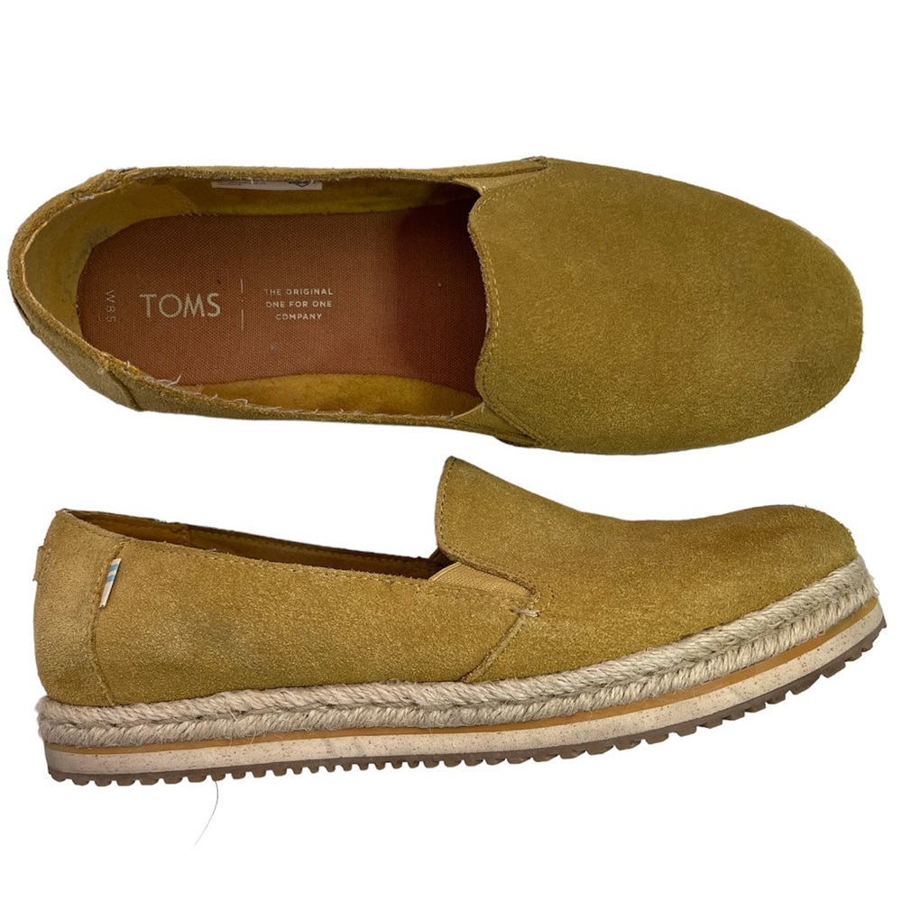 Toms Palma Espadrille Size 8.5 Slip On Platform Suede Amber Gold